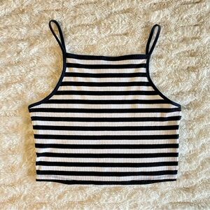 Collusion Black and White Striped Crop Top